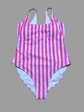 Fabletics Sunset Scoop One-Piece Swimsuit in the Neon Candy Stripe colorway